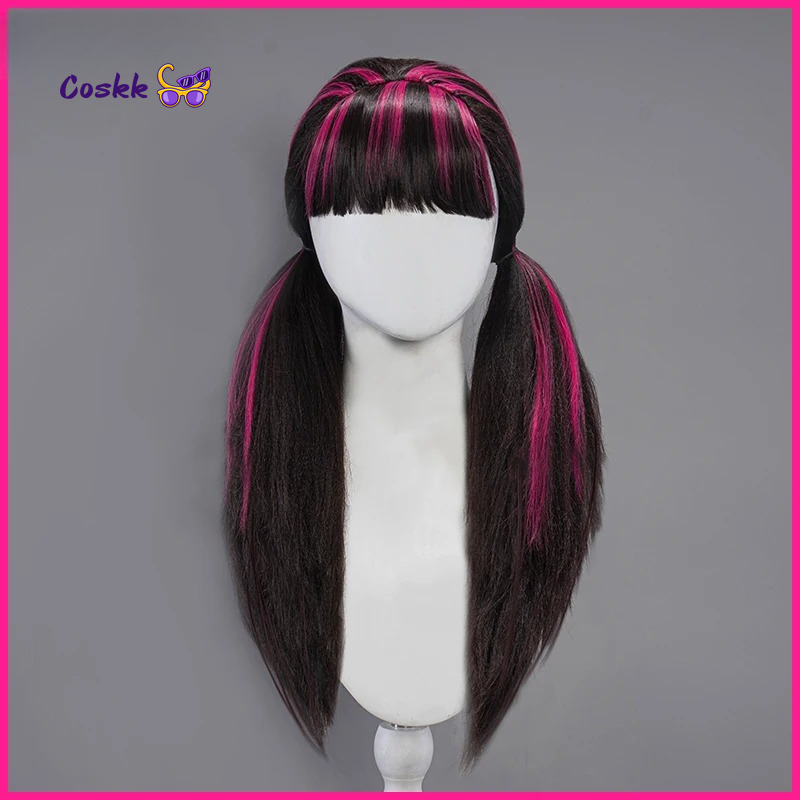 Anime Cosplay Wig Heat Resistant - ดราคูลาเรียคอสเพลย์วิกผมยาว 60 ซม. วิกผมสีดำสีชมพูทนความร้อนฮาโลวีนคอสเพลย์ชุดวิกผม