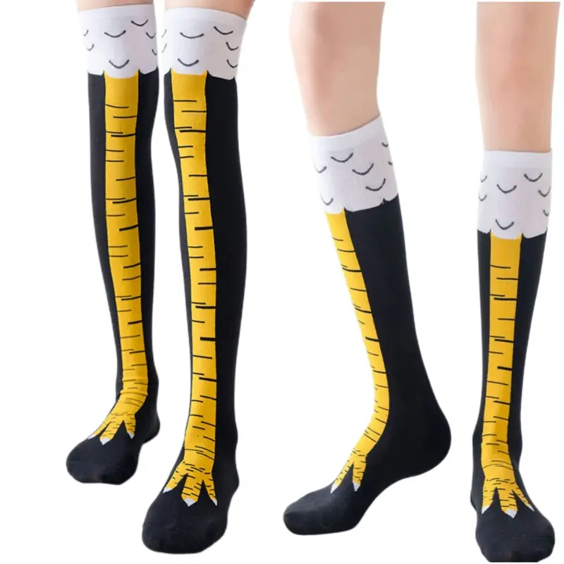 Funny Chicken Leg Socks - ถุงเท้ายาวถึงเข่าผู้หญิง 1/2/4 คู่ ลายการ์ตูนน่ารัก ลายกรงเล็บไก่ แฟชั่น