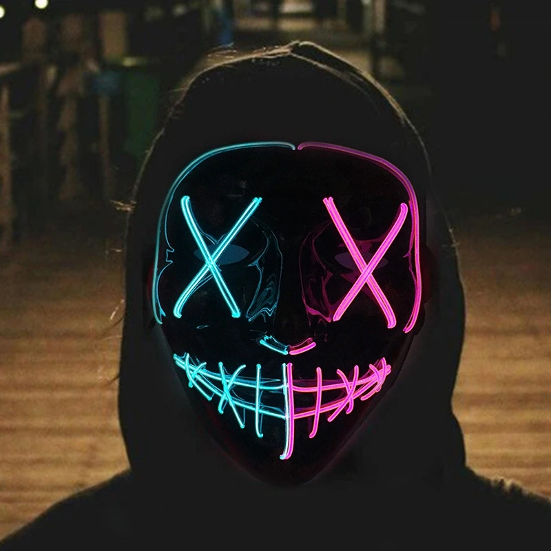 Led Purge Mask Halloween - หน้ากากปาร์ตี้สยองขวัญไฟนีออนเรืองแสง LED หน้ากากปิดหน้าน่ากลัวสำหรับฮาโลวีนอุปกรณ์ชุดคอสเพลย์ผู้หญิง