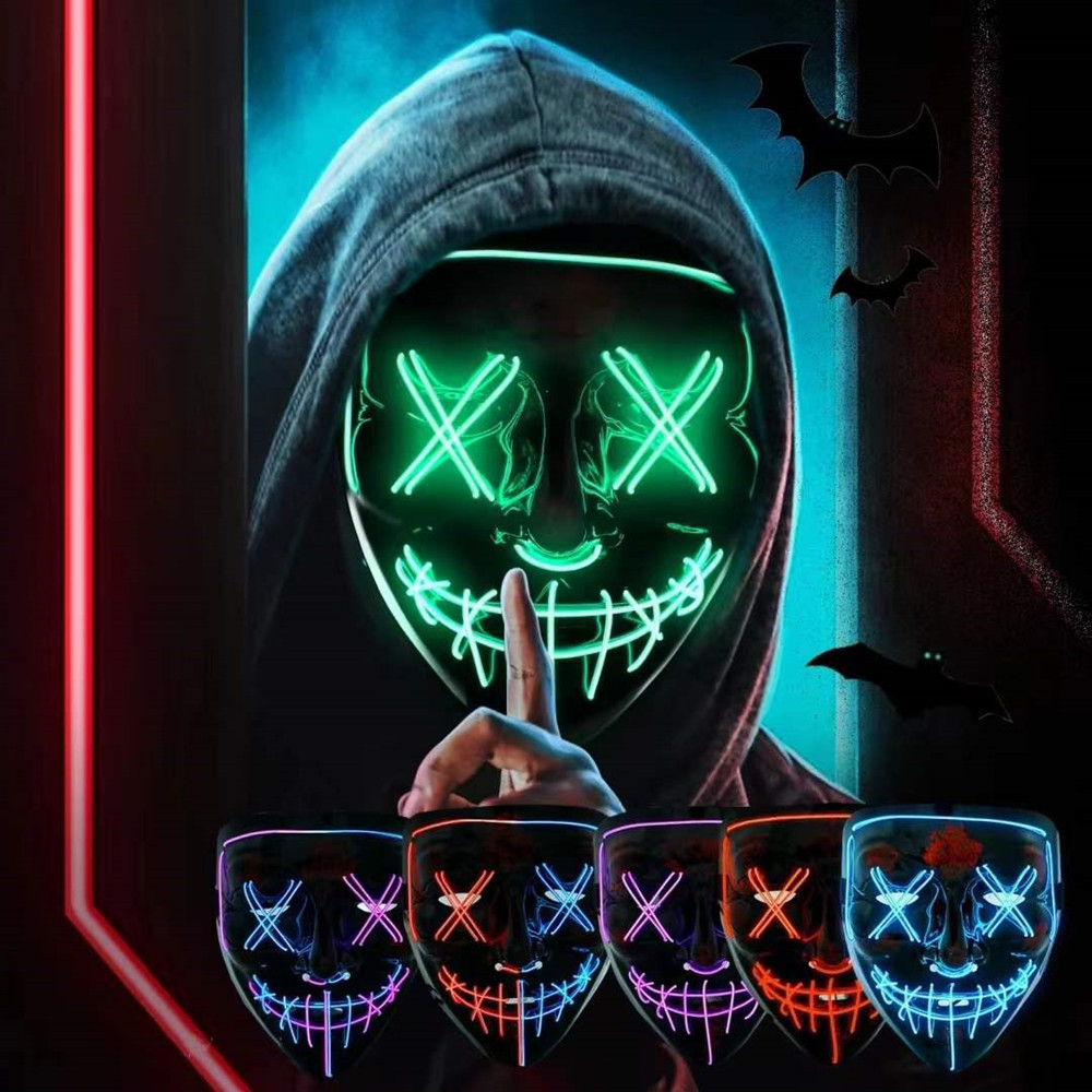 Led Purge Mask Halloween - หน้ากากฮาโลวีนสำหรับผู้ชายผู้หญิง หน้ากาก LED Purge สำหรับงานปาร์ตี้ หน้ากากไฟนีออนกระพริบ