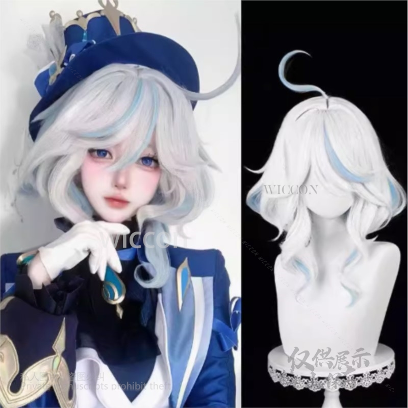 Anime Cosplay Wig Heat Resistant - อะนิเมะเกม Furina คอสเพลย์เครื่องแต่งกายหมวก Prop อุปกรณ์เสริมหมวกสีขาว Furina