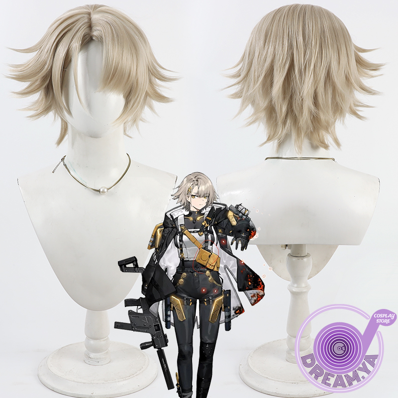 Anime Cosplay Wig Heat Resistant - วิกผมคอสเพลย์เวกเตอร์ สาวหน้าด้าน บีจ ผมสั้นสังเคราะห์ ทนความร้อน สำหรับฮาโลวีน
