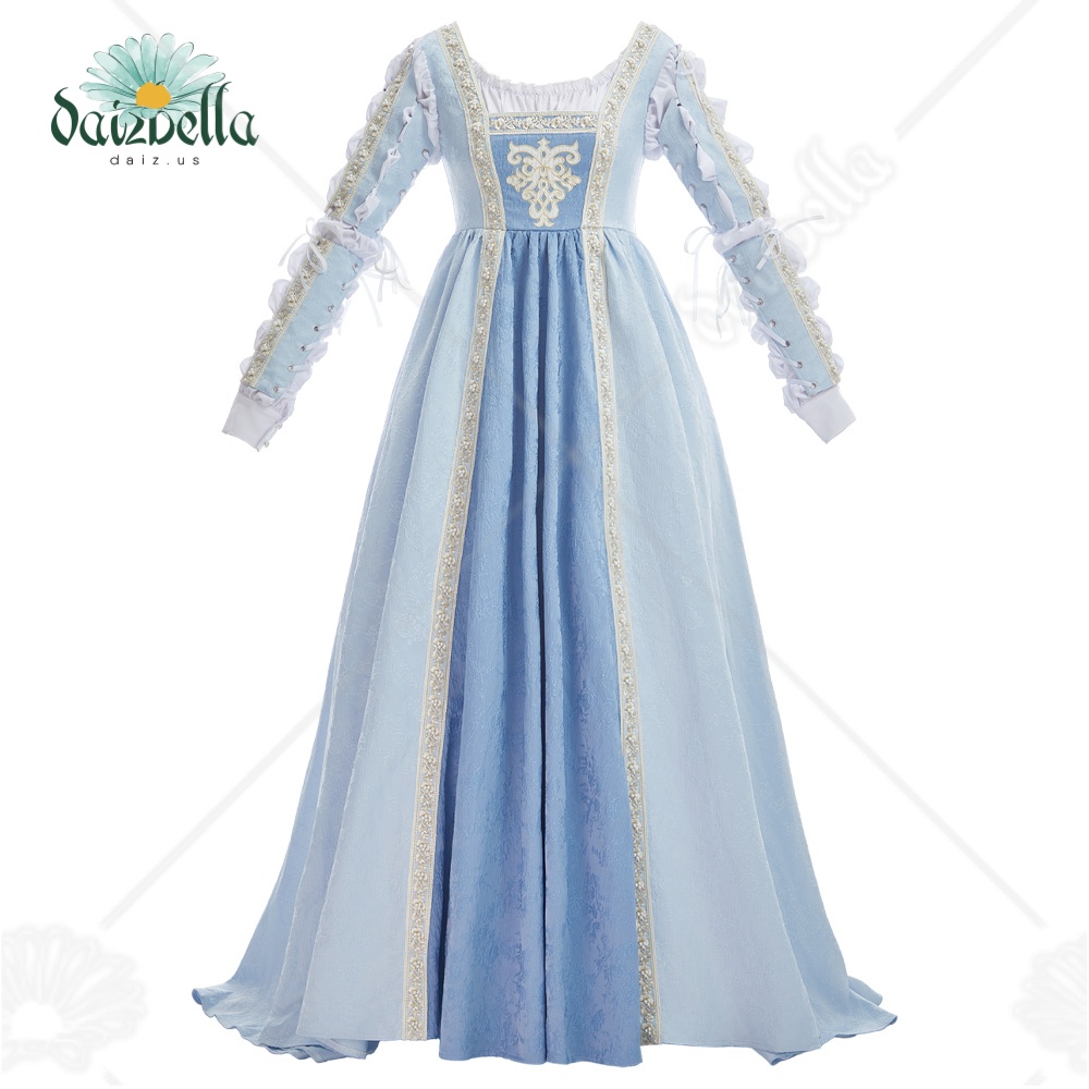 Medieval Renaissance Dress Women - ชุดคอสตูมเรเนซองส์สำหรับผู้หญิง DAIZBELLA ชุดเดรสราชวงศ์ยุคเรเนซองส์พร้อมแขนเสื้อถอดได้ คอเหลี่ยมสไตล์เรโทร