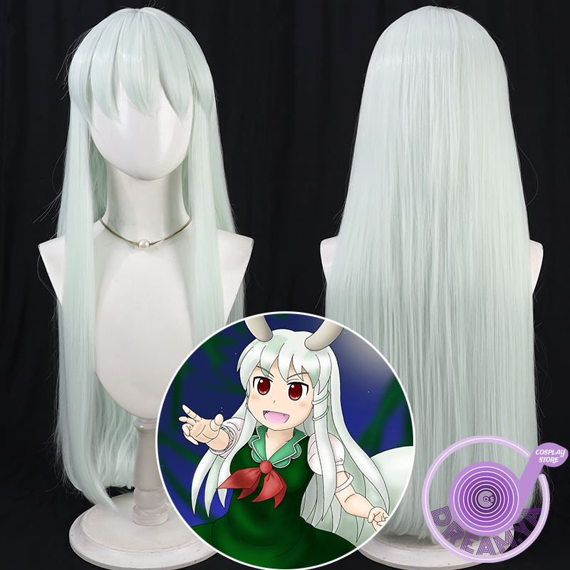 Anime Cosplay Wig Heat Resistant - วิกผมคอสเพลย์คีเนะ คามิชิราซาวะ โปรเจ็กต์โทโฮ ผมสังเคราะห์สีเขียวอ่อน ทนความร้อน สำหรับงานฮาโลวีน
