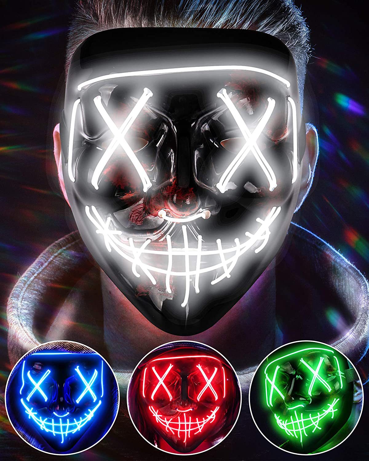 Led Purge Mask Halloween - หน้ากากเรืองแสงน่ากลัวไร้สายหน้ากากฮาโลวีนฮาโลวีนเรืองแสงหน้ากากปาร์ตี้หน้ากากแฟนซี fsvival