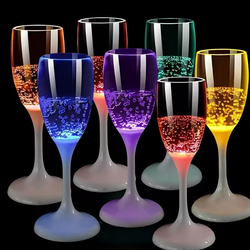 Glow In The Dark Party Glasses - แก้วแชมเปญ LED เรืองแสง 6 ชิ้น แก้วไวน์เรืองแสงในที่มืด
