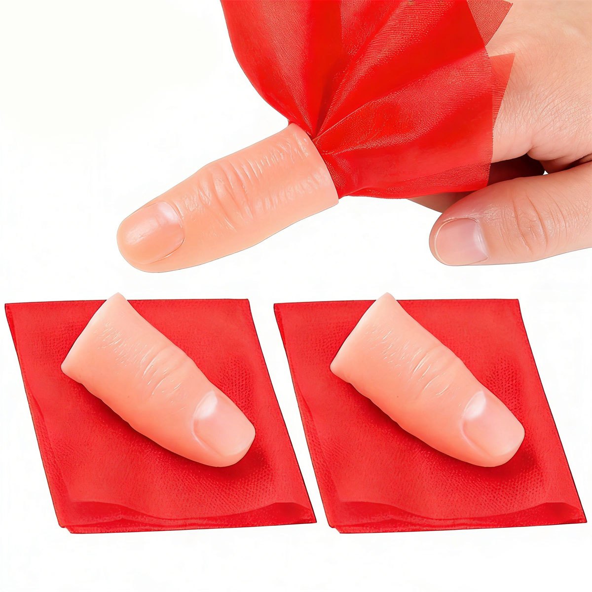 Thumb Tip Magic Trick Set - ชุดผ้าพันนิ้วมือวิเศษ 3 ชิ้น - ชุดปลอกนิ้วสำหรับมายากลระยะใกล้ อุปกรณ์ประกอบการแสดงมายากล