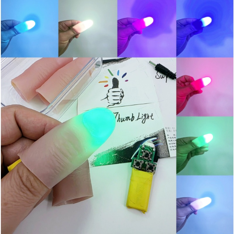 Thumb Tip Magic Trick Set - ชุดไฟ 7 สี แบบคู่ ชาร์จได้ แสงวิเศษ