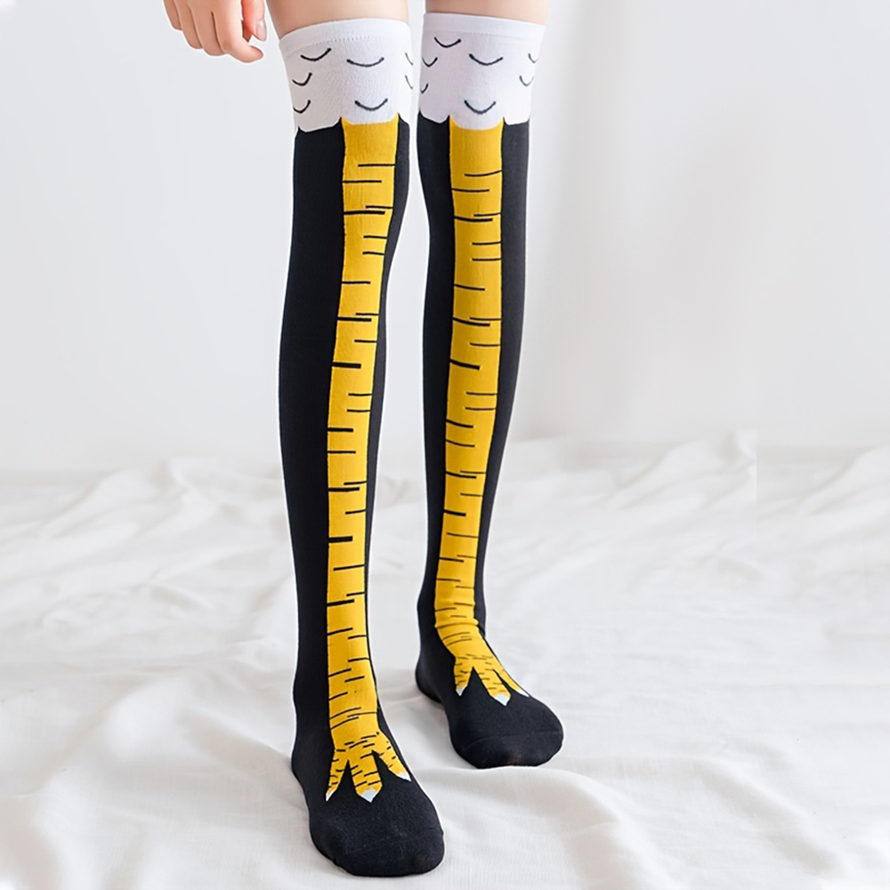 Funny Chicken Leg Socks - ถุงเท้ายาวถึงเข่าลายการ์ตูนรูปกรงเล็บไก่สุดฮิตสำหรับผู้หญิง 1 คู่ เหมาะสำหรับออกกำลังกาย เล่นกีฬา หรือใส่ลำลอง
