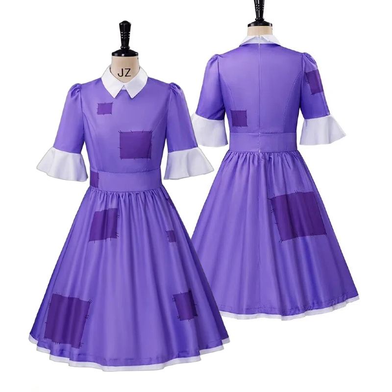 Medieval Renaissance Dress Women - ชุดคอสเพลย์ The Circus Jax สำหรับผู้หญิง ชุดเดรสสีม่วงแบบปะติดแขนสั้น