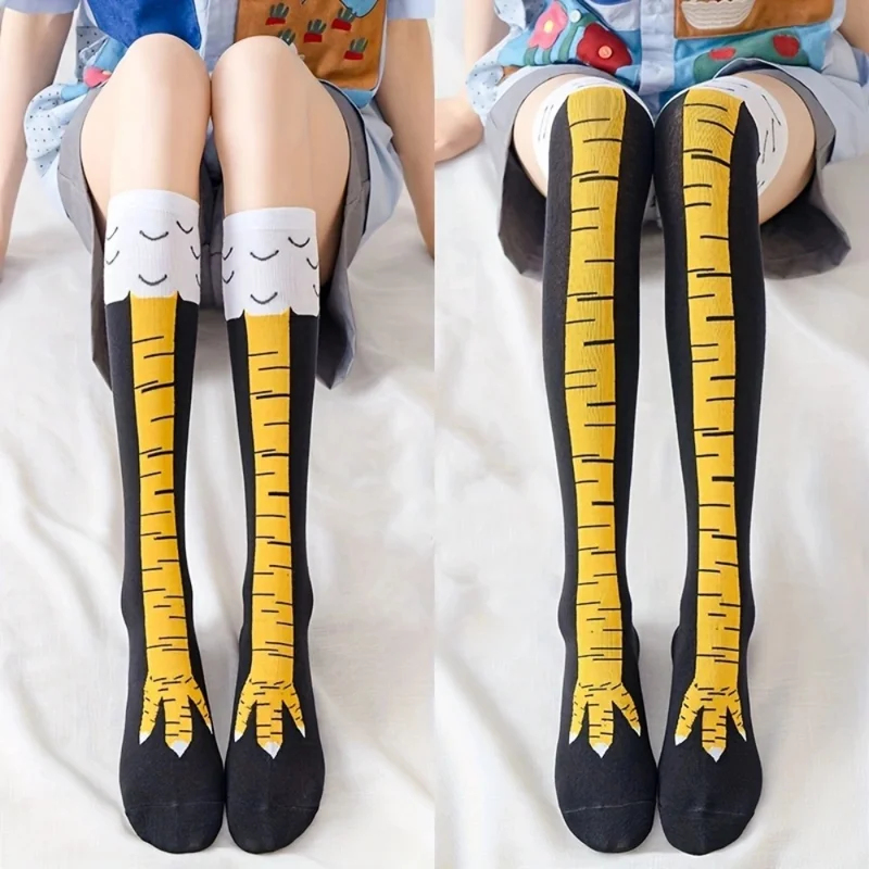 Funny Chicken Leg Socks - ถุงเท้ายาวลายตีนไก่ 1/2 คู่ สำหรับผู้หญิง ถุงน่องเหนือเข่า ลายการ์ตูนตลก