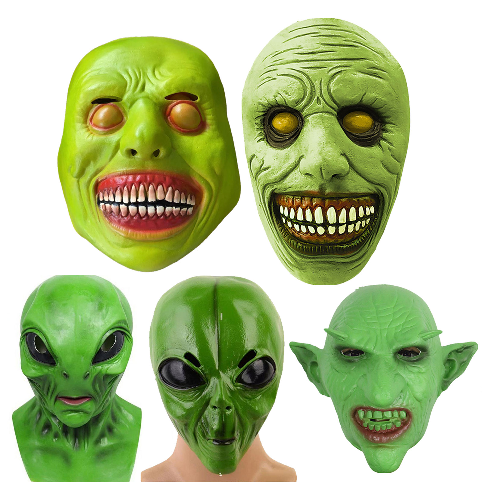 Latex Alien Mask Realistic - หน้ากากเอเลี่ยนฮาโลวีน หน้ากากซีโนมอร์ฟยูเอฟโอสมจริง หน้ากากสัตว์ประหลาดสยองขวัญ หน้ากากลาเท็กซ์ หน้ากากแฟนซีคอสเพลย์ หน้ากากสีเขียวแบบจิม