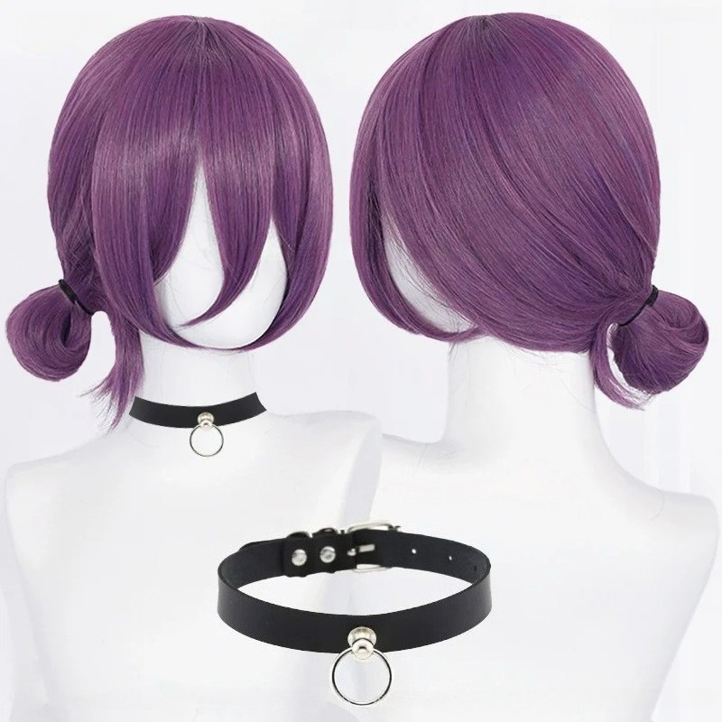 Anime Cosplay Wig Heat Resistant - อะนิเมะเรเซคอสเพลย์วิกผม 45 ซม.วิกผมสีม่วงพร้อมคอโชคเกอร์คอสเพลย์เครื่องแต่งกายผู้หญิงเรเซวิกผมสังเคราะห์ทนความร้อนวิกผม