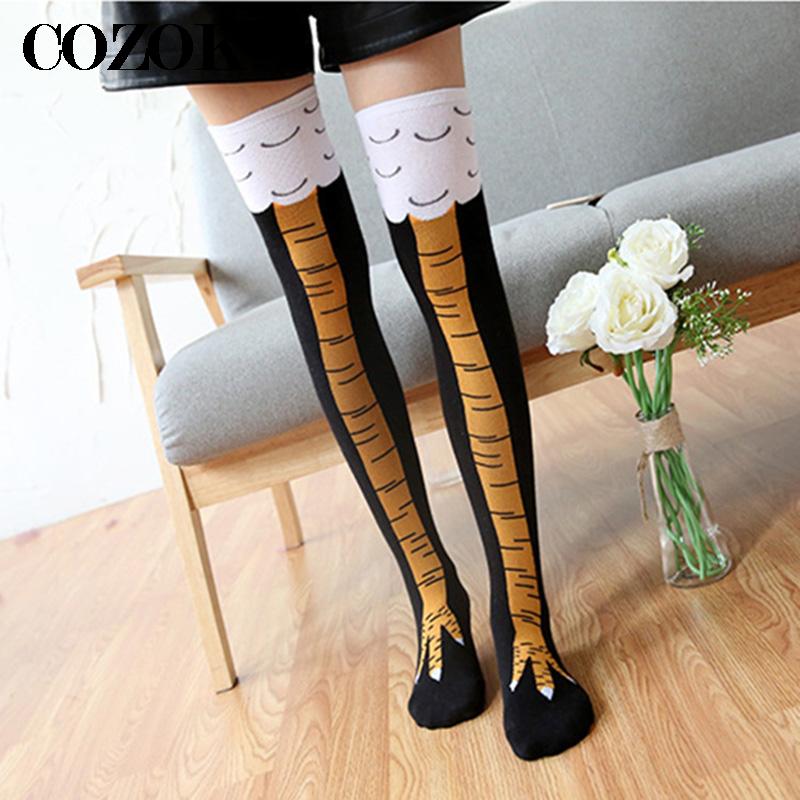 Funny Chicken Leg Socks - คุณภาพสูงสตรี Crazy ตลกไก่ขา Cluck ความแปลกใหม่เข่าต้นขาสูงถุงเท้า Breathable
