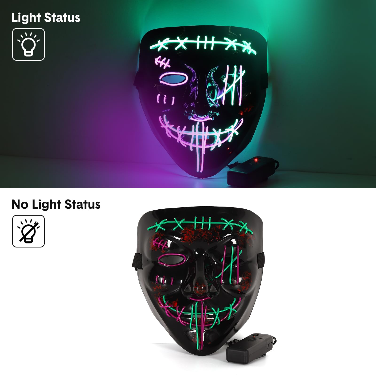 หน้ากากฮาโลวีนแบบมีไฟ LED 3 ชิ - Led Purge Mask Halloween บทวิจารณ์และราคา