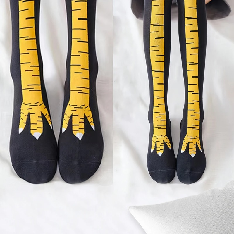 ถุงเท้ายาวถึงเข่าผู้หญิง 1/2/5 - Funny Chicken Leg Socks บทวิจารณ์และราคา