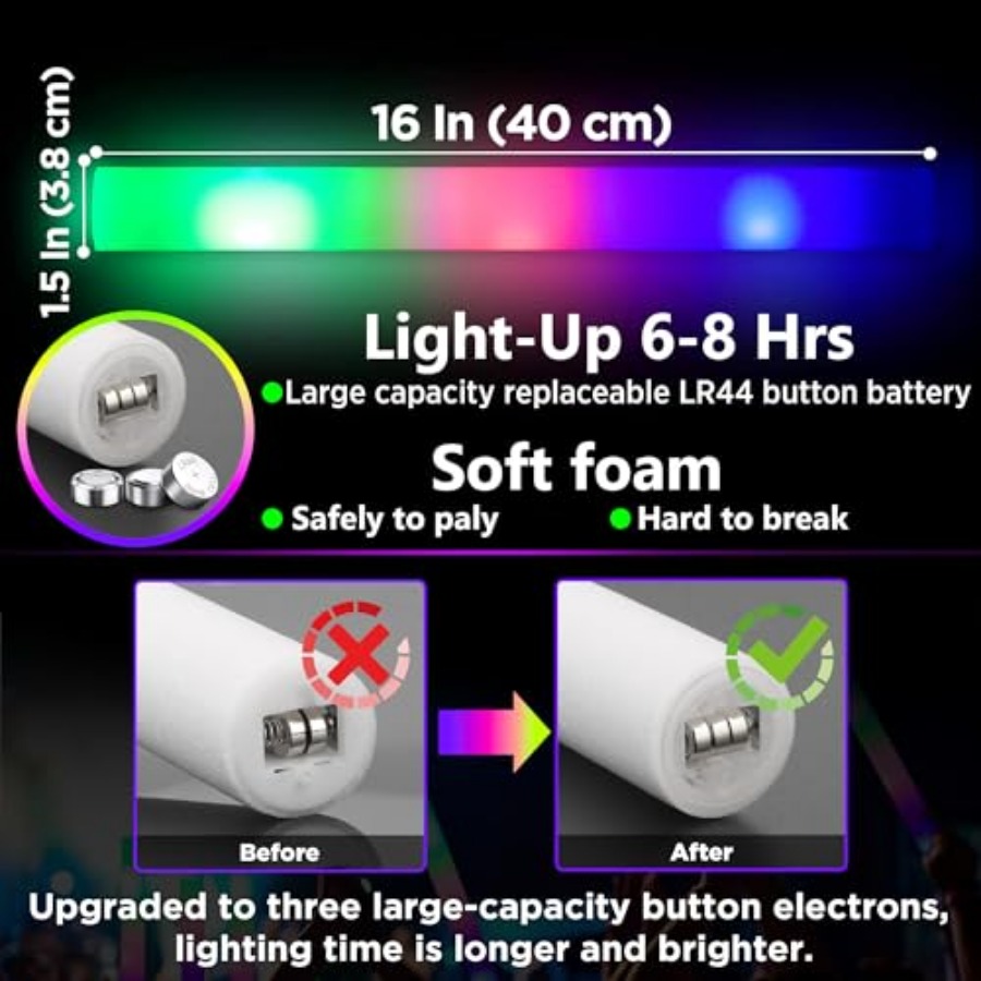 แท่งโฟมเรืองแสงสำหรับงานปาร์ตี - Flashing Led Foam Sticks Party บทวิจารณ์และราคา