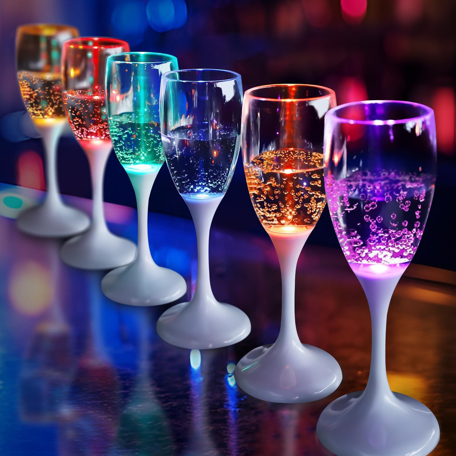แก้วแชมเปญ LED เรืองแสง 6 ชิ้น - Glow In The Dark Party Glasses บทวิจารณ์และราคา