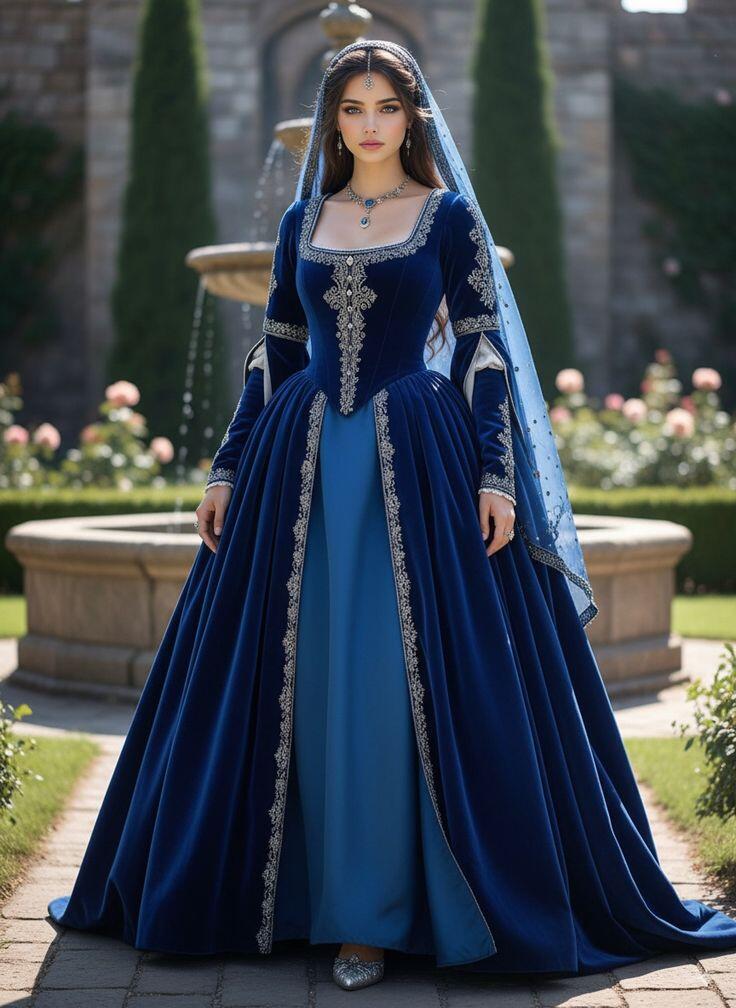 ชุดราตรีสีน้ำเงินสไตล์ยุคกลาง  - Medieval Renaissance Dress Women บทวิจารณ์และราคา