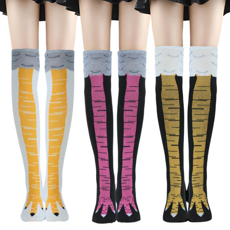 ถุงเท้าผู้หญิงแบบยาวถึงเข่า 1- - Funny Chicken Leg Socks บทวิจารณ์และราคา